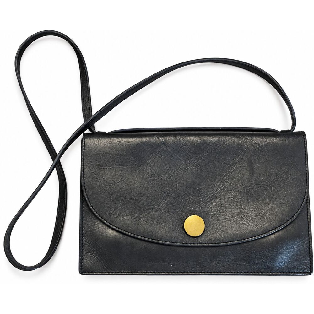 Madewell Black Leather Snap Flap Crossbody Bag
